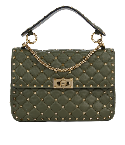 Rockstud Medium Spike Crossbody, &pound;450, Handbags, Green, Leather, Front view